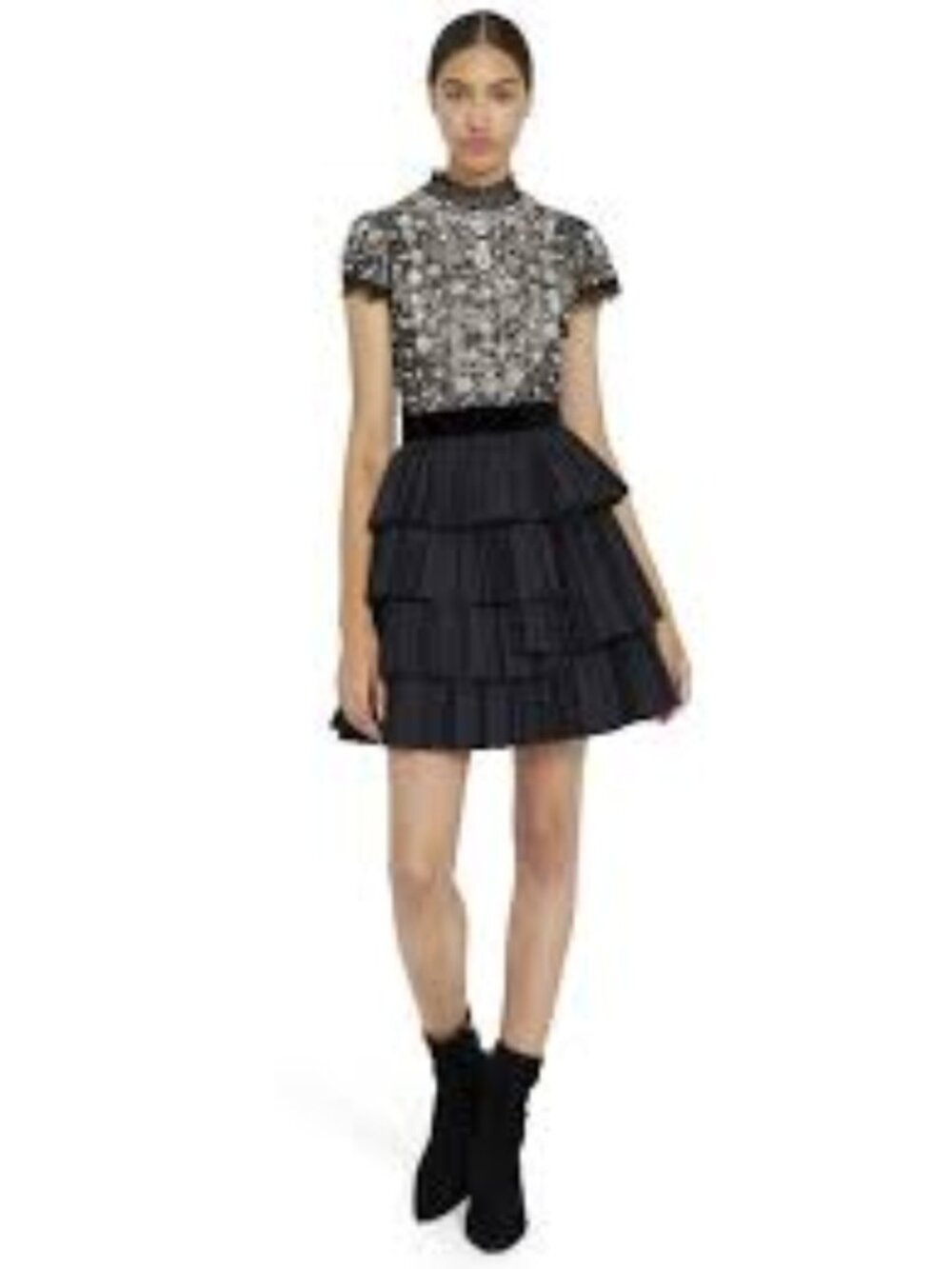 Alice + Olivia Dorian Crystal Embellished Mock Neck Mini Dress Size 4 MSRP $1,15 - Picture 4 of 10